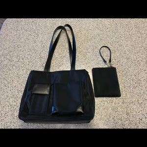 Microfiber handbag with matching wristlet